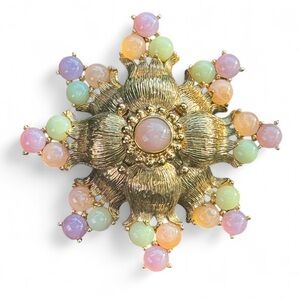 Vintage Signed Joan Rivers Huge Gold Tone Pastel Statement Brooch